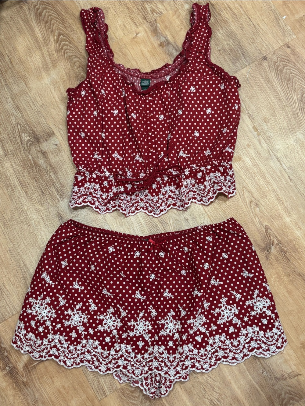 wild fable Red Polka Dot Lace-Trim Two-Piece Set with Built-In Shorts